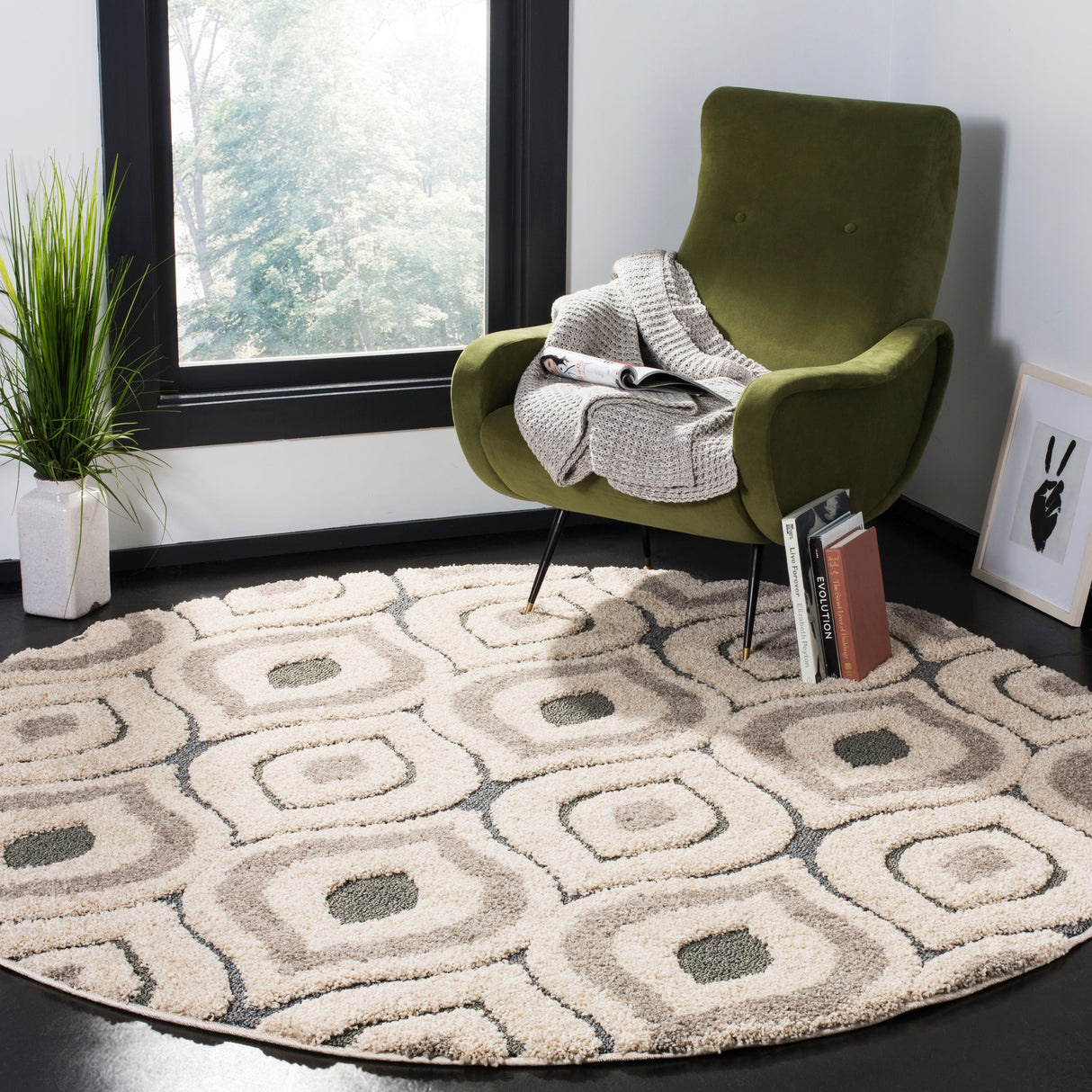 SAFAVIEH, Florida Shag Lulzime Geometric 1.2-inch Thick Rug