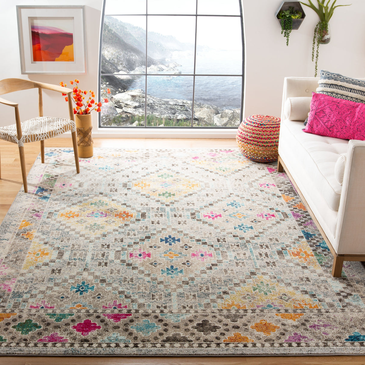 SAFAVIEH, Madison Hortensia Boho Diamond Distressed Rug