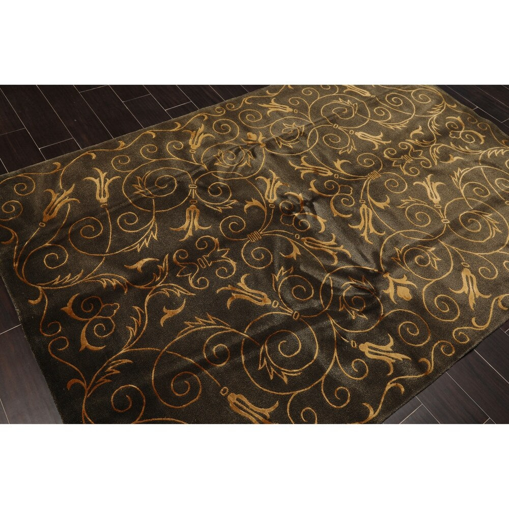 Safavieh 300 KPSI Hand Knotted Wool Silk Tibetan Oriental Area Rug (5'1"x7'7") - 5'1" x 7'7"