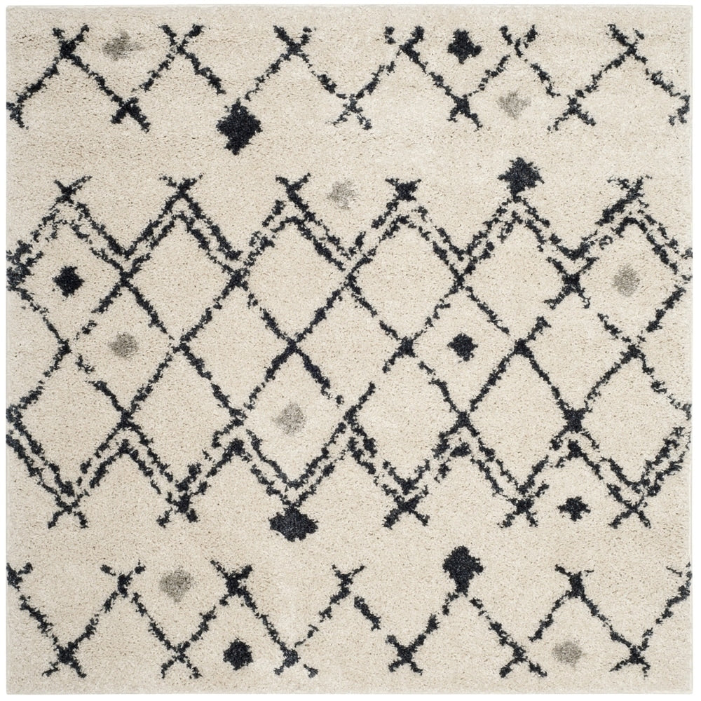 Safavieh Berber Tribal Cream / Navy Shag Rug (5' 1 Square)