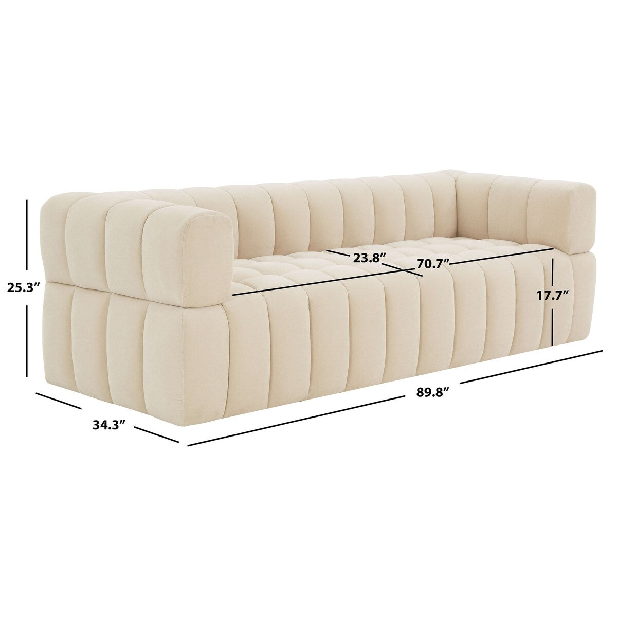 Safavieh Couture Calyna Channel Tufted Velvet Sofa - 90Wx34Dx25H