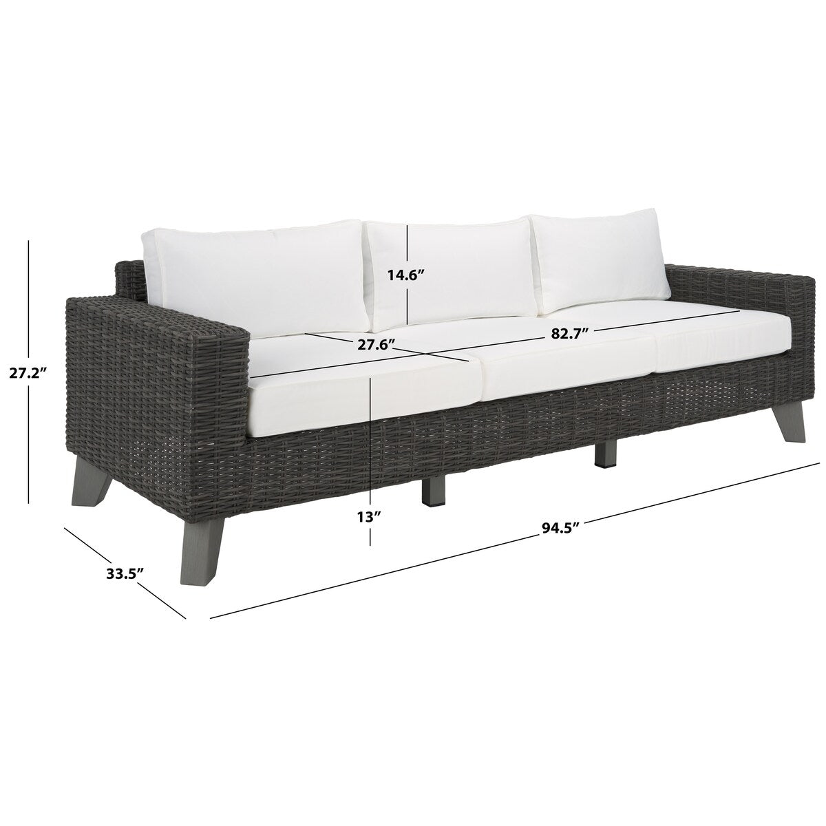 Safavieh Couture Margarita Wicker Patio Sofa - 95Wx34Dx27H