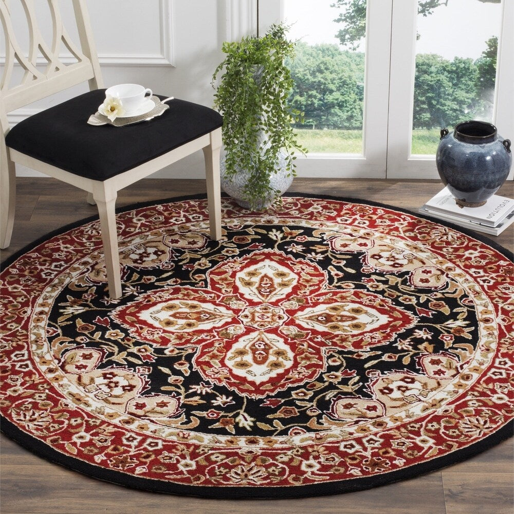 Safavieh Hand-hooked Easy to Care Black/ Red Rug (8' Round)