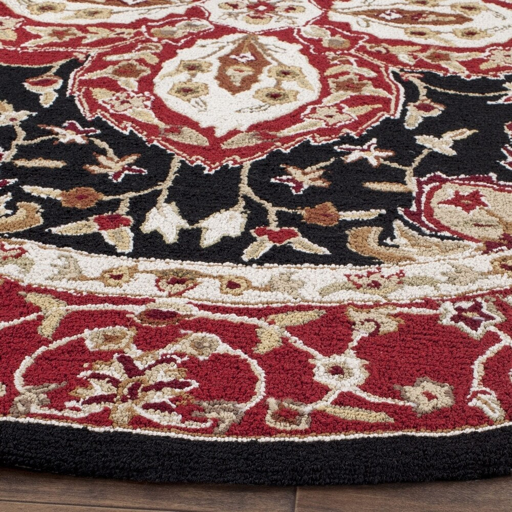 Safavieh Hand-hooked Easy to Care Black/ Red Rug (8' Round)