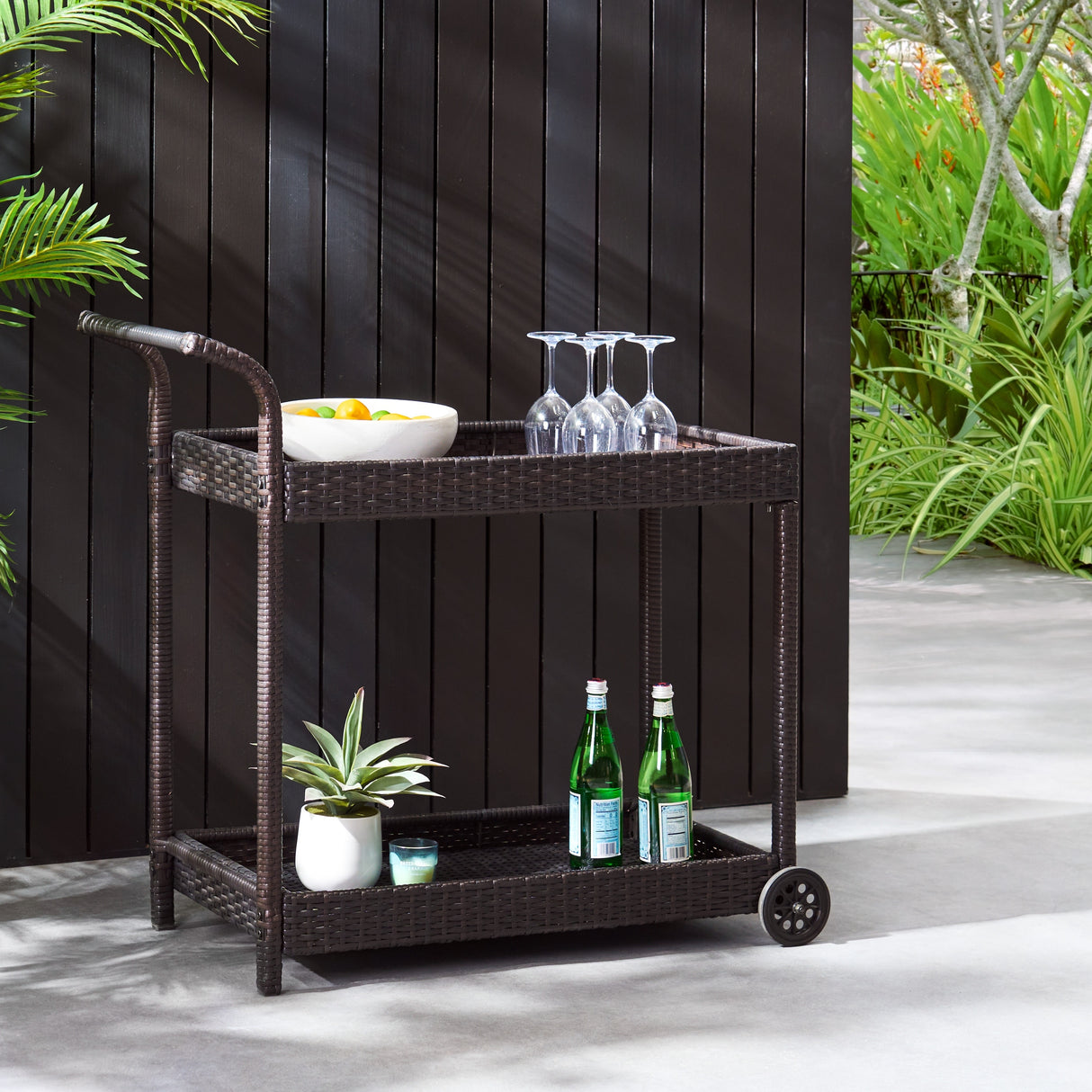 Savona Outdoor Wicker Bar Cart by Christopher Knight Home