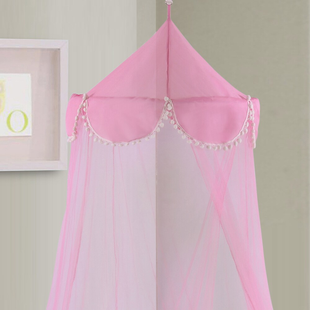 Sheer Pom Pom Collapsible Hoop Kids Bed Canopy