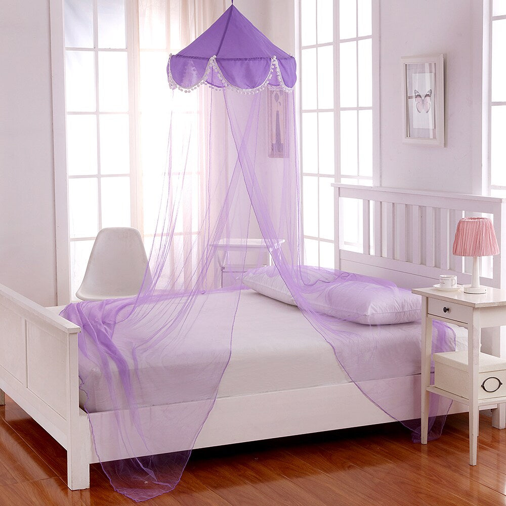 Sheer Pom Pom Collapsible Hoop Kids Bed Canopy
