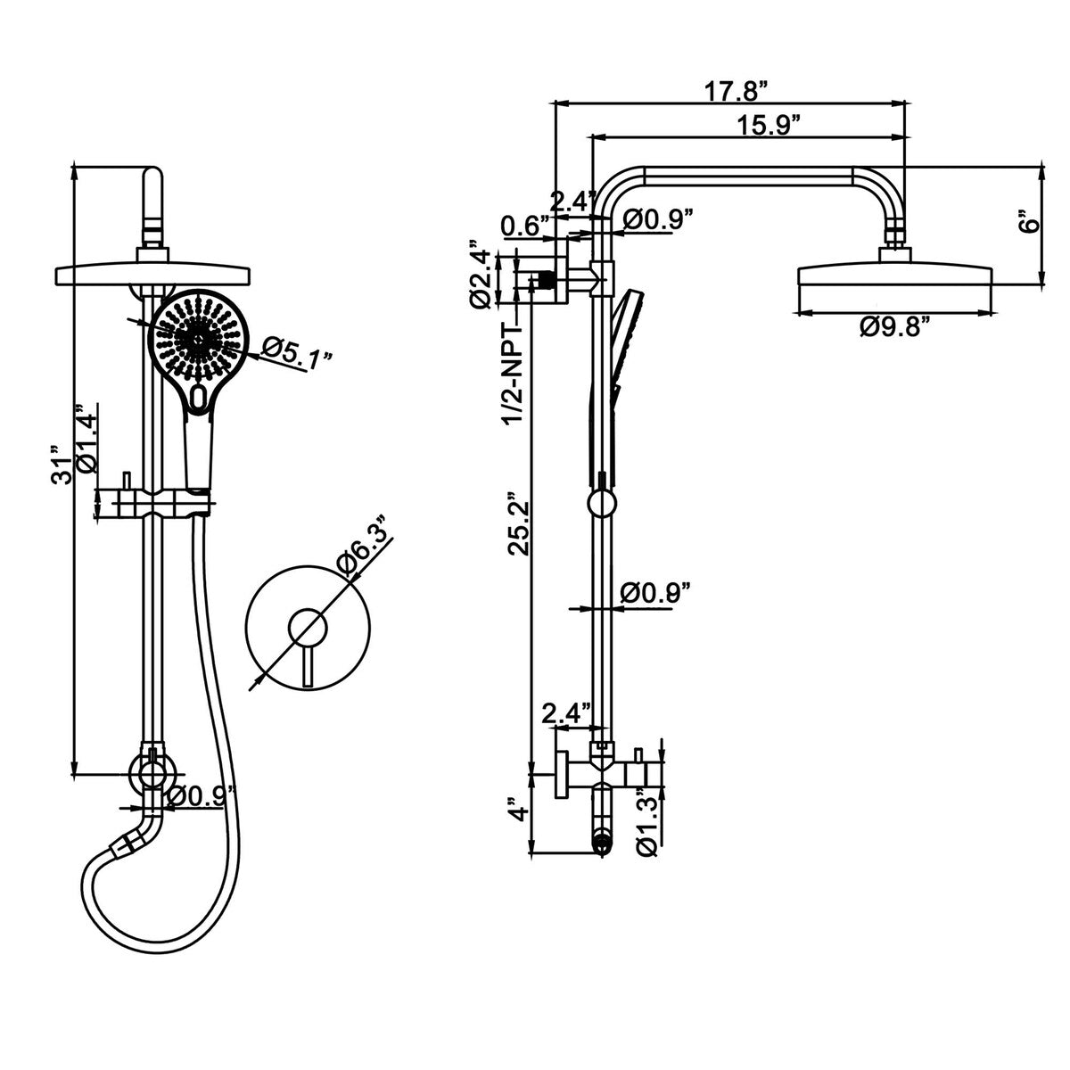 Modern Rainfall Shower System Included Rough-in Valve