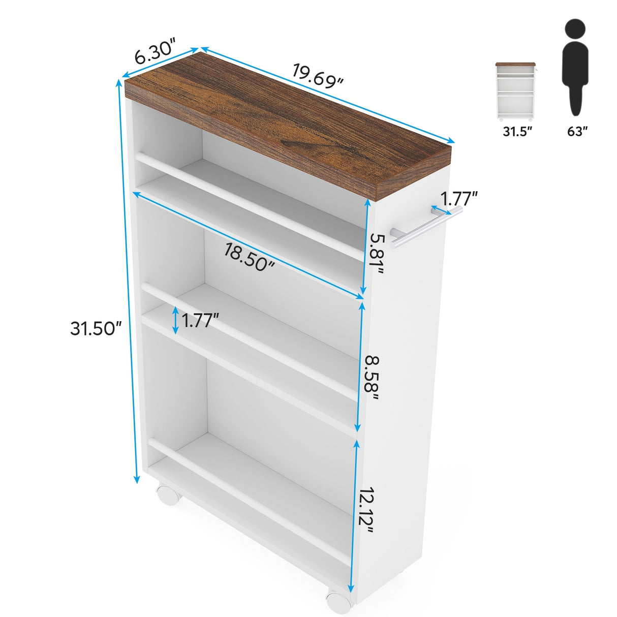 Slim Storage Cart, Rolling Narrow Kitchen Cart on Wheels - N/A