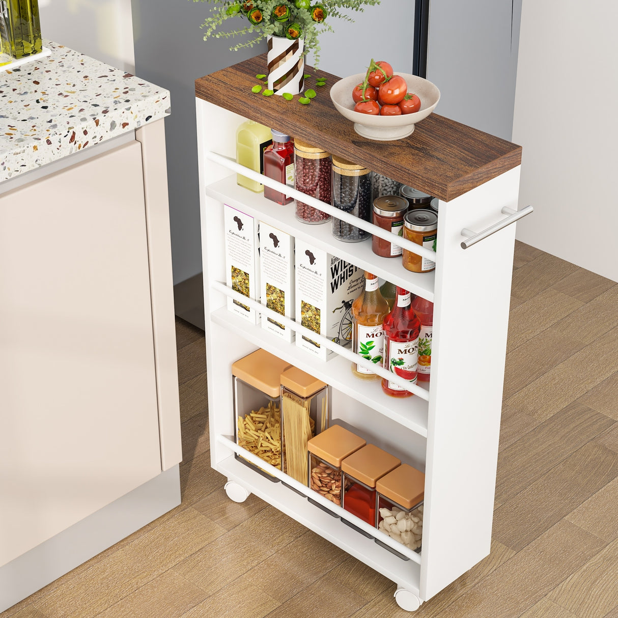 Slim Storage Cart, Rolling Narrow Kitchen Cart on Wheels - N/A