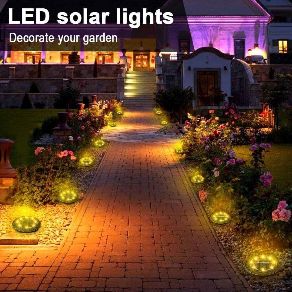 Solar Powered Ground lights 12 Pack,Waterproof LED Solar Lights Outdoor Solar Disk Lights Decorative,Solar Garden Lights