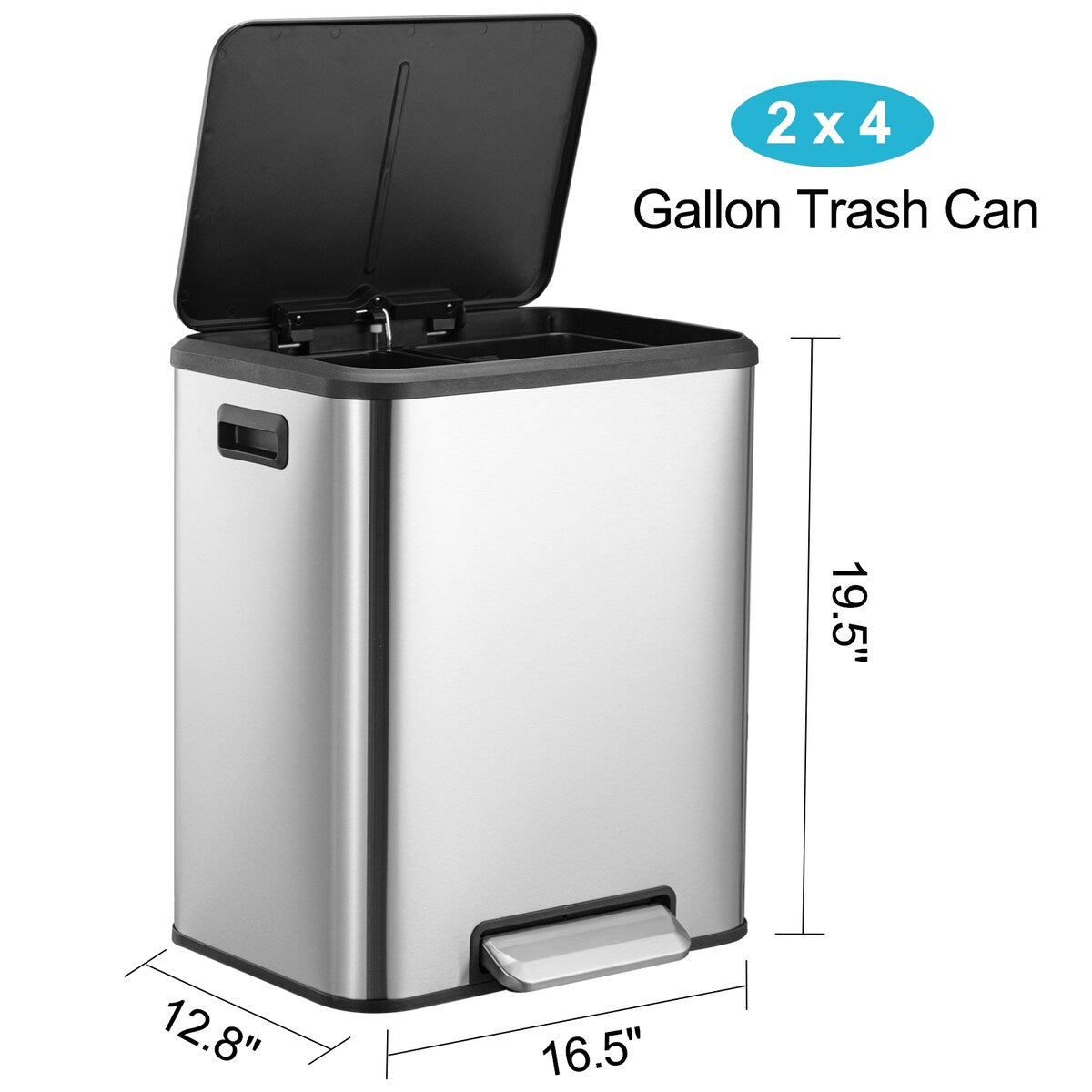 Stainless Steel Dual Trash Can, 2 x 4 Gal (2 x 15L)