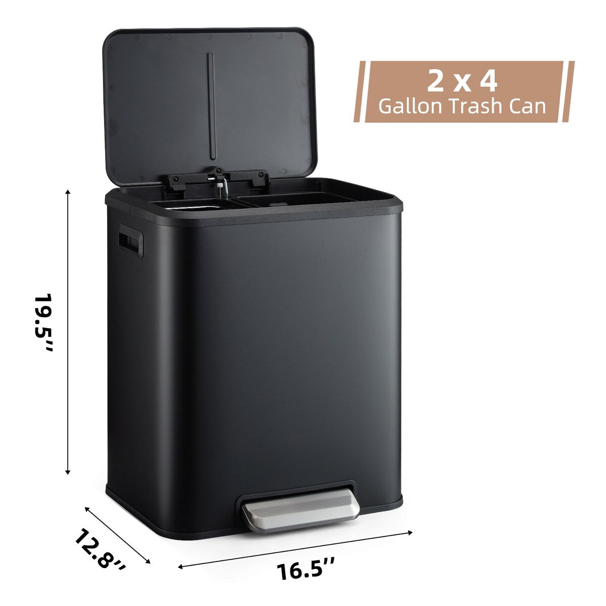 Stainless Steel Dual Trash Can, 2 x 4 Gal (2 x 15L)