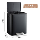 Stainless Steel Dual Trash Can, 2 x 4 Gal (2 x 15L)