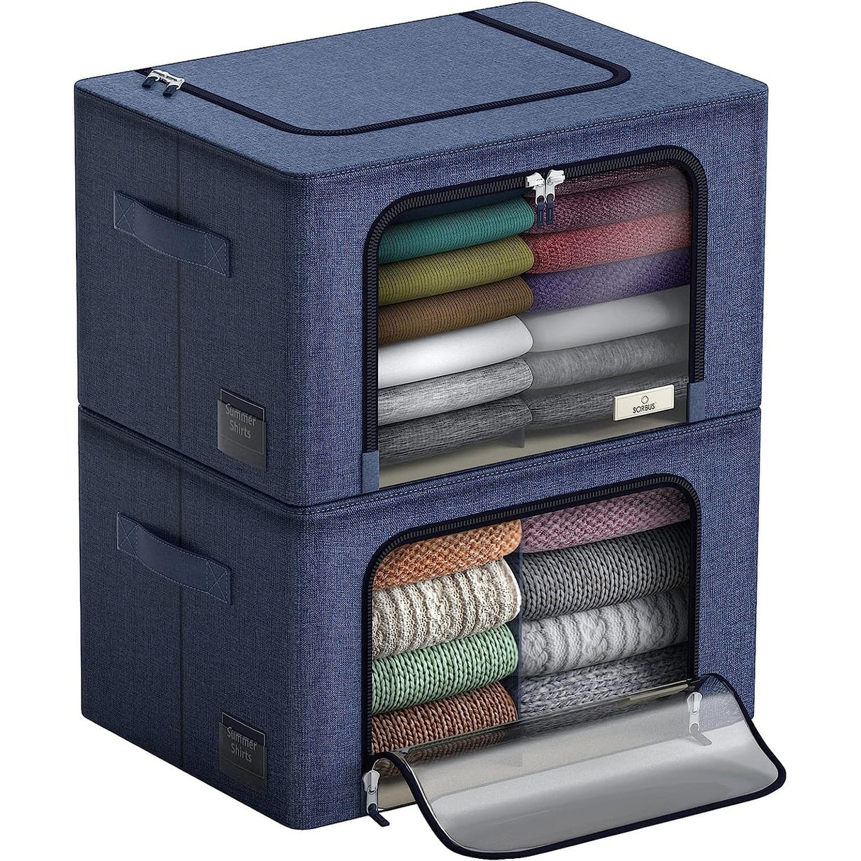 Storage Bins, Foldable Stackable Container Organizer Set with Large Window & Carry Handles