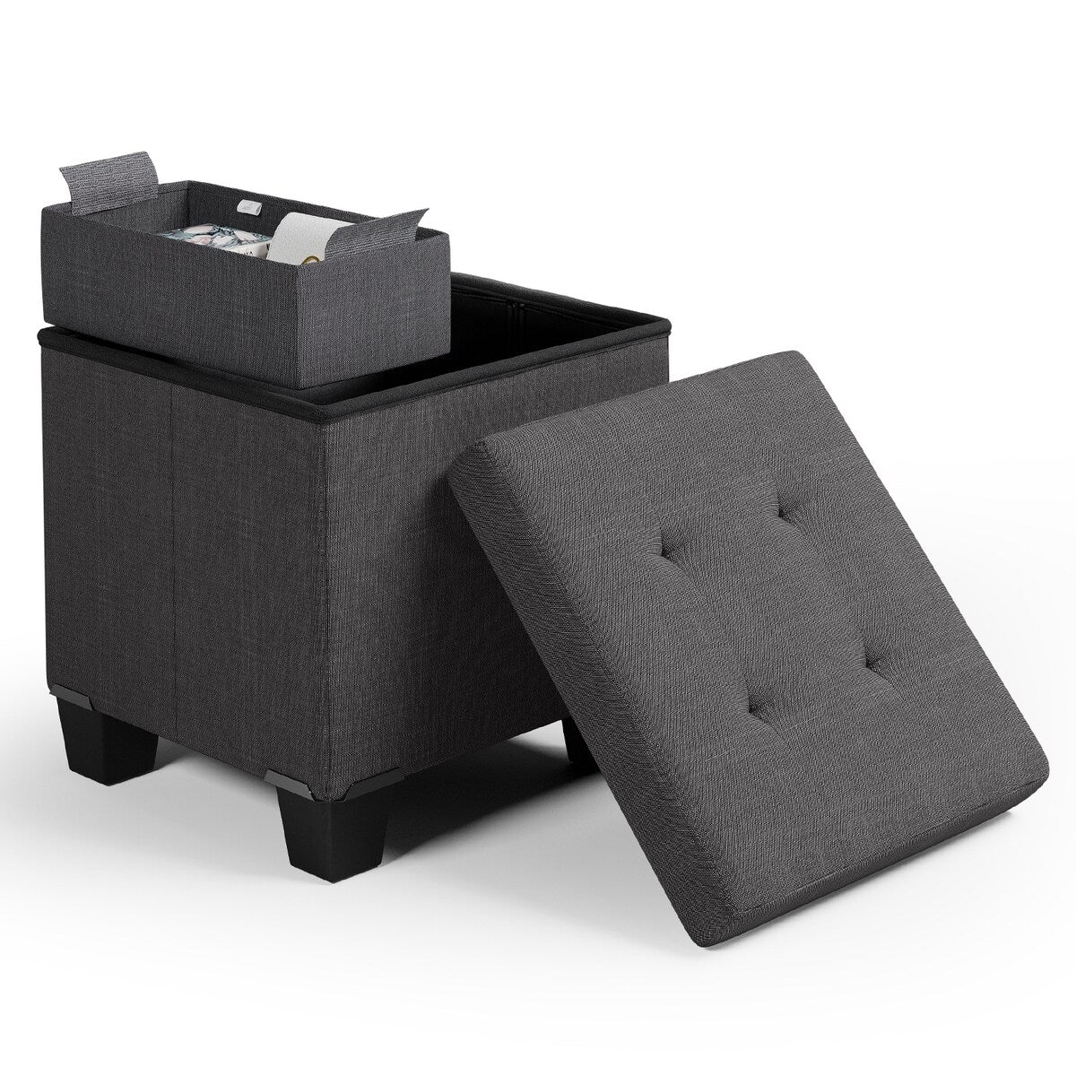 StorageBud Tuffted Folding Foot Rest Storage Ottoman Bench with Storage Bins