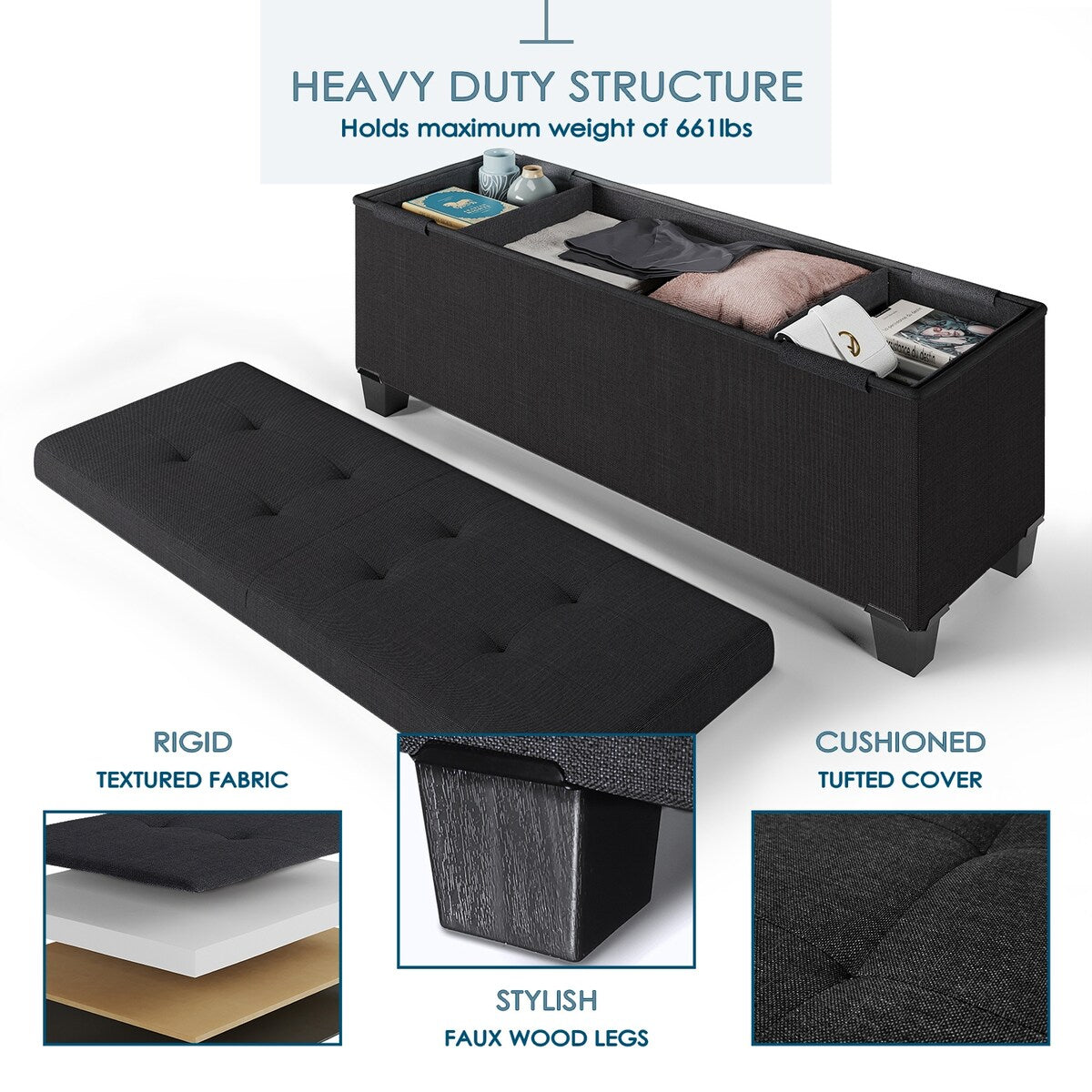 StorageBud Tuffted Folding Foot Rest Storage Ottoman Bench with Storage Bins