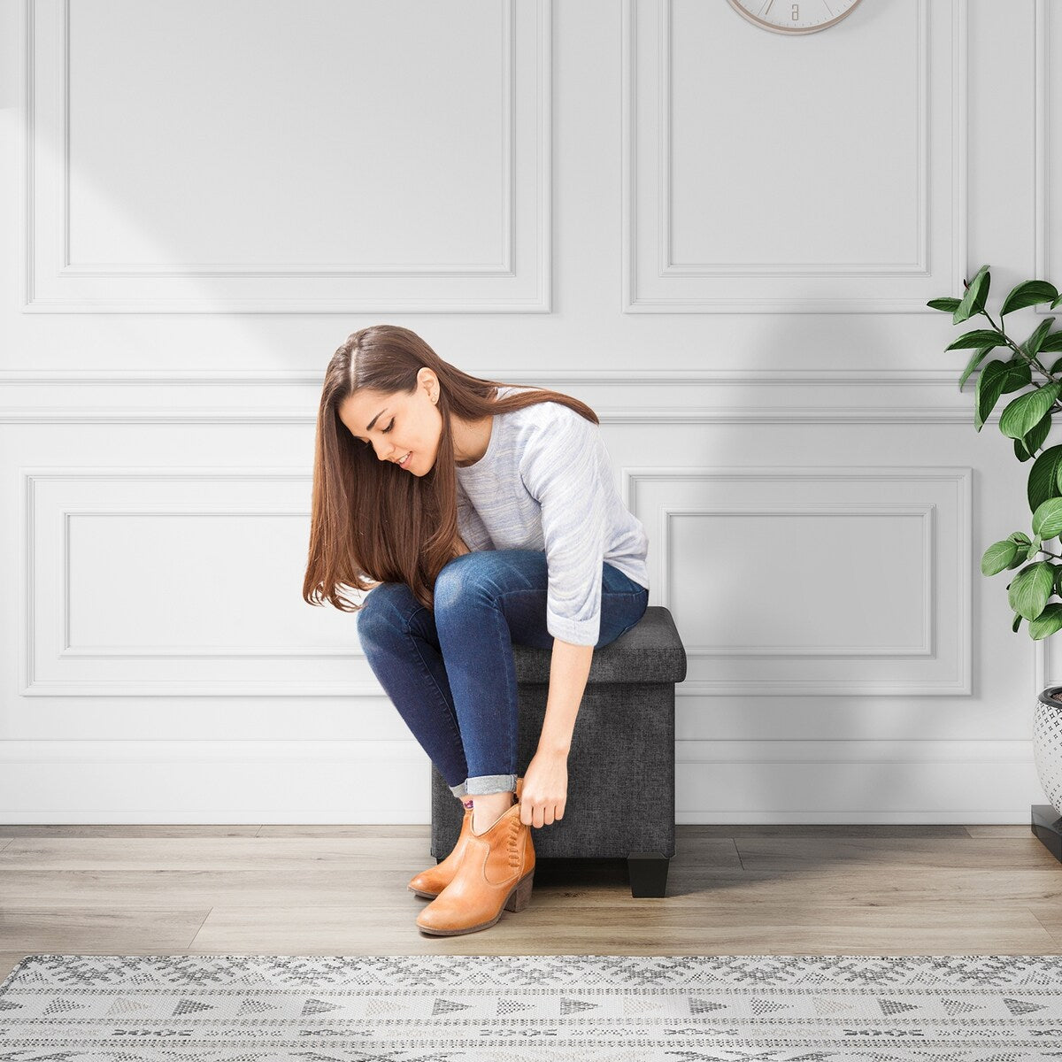 StorageBud Tuffted Folding Foot Rest Storage Ottoman Bench with Storage Bins