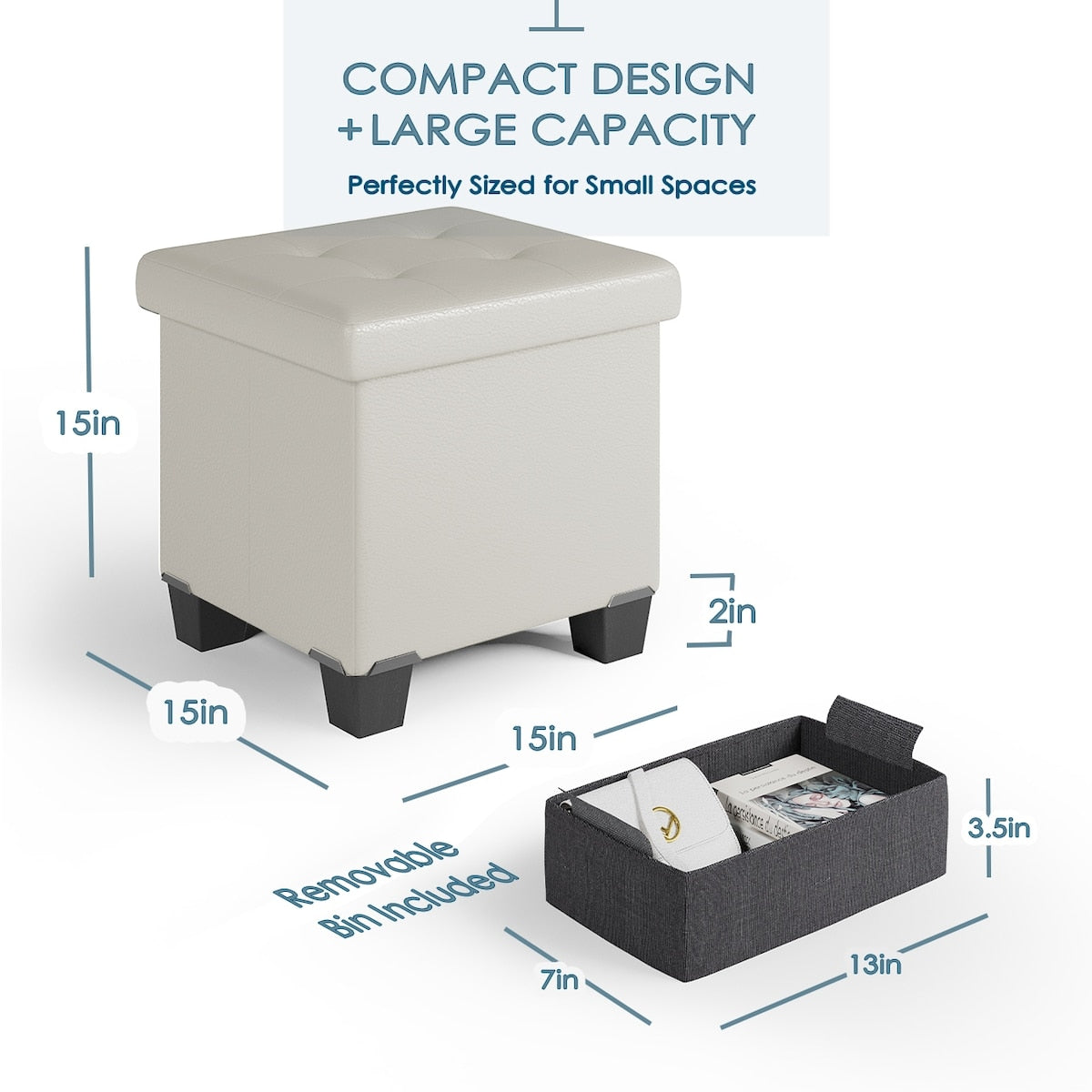 StorageBud Tuffted Folding Foot Rest Storage Ottoman Bench with Storage Bins