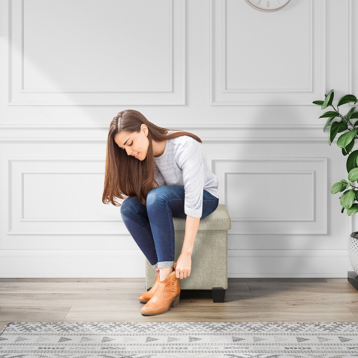 StorageBud Tuffted Folding Foot Rest Storage Ottoman Bench with Storage Bins