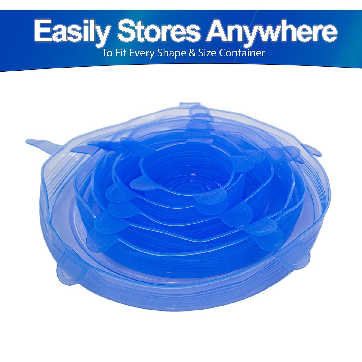 Stretch Lids Reusable Silicone Leak-Proof Food Covers For Bowls Cups Containers - 6pc