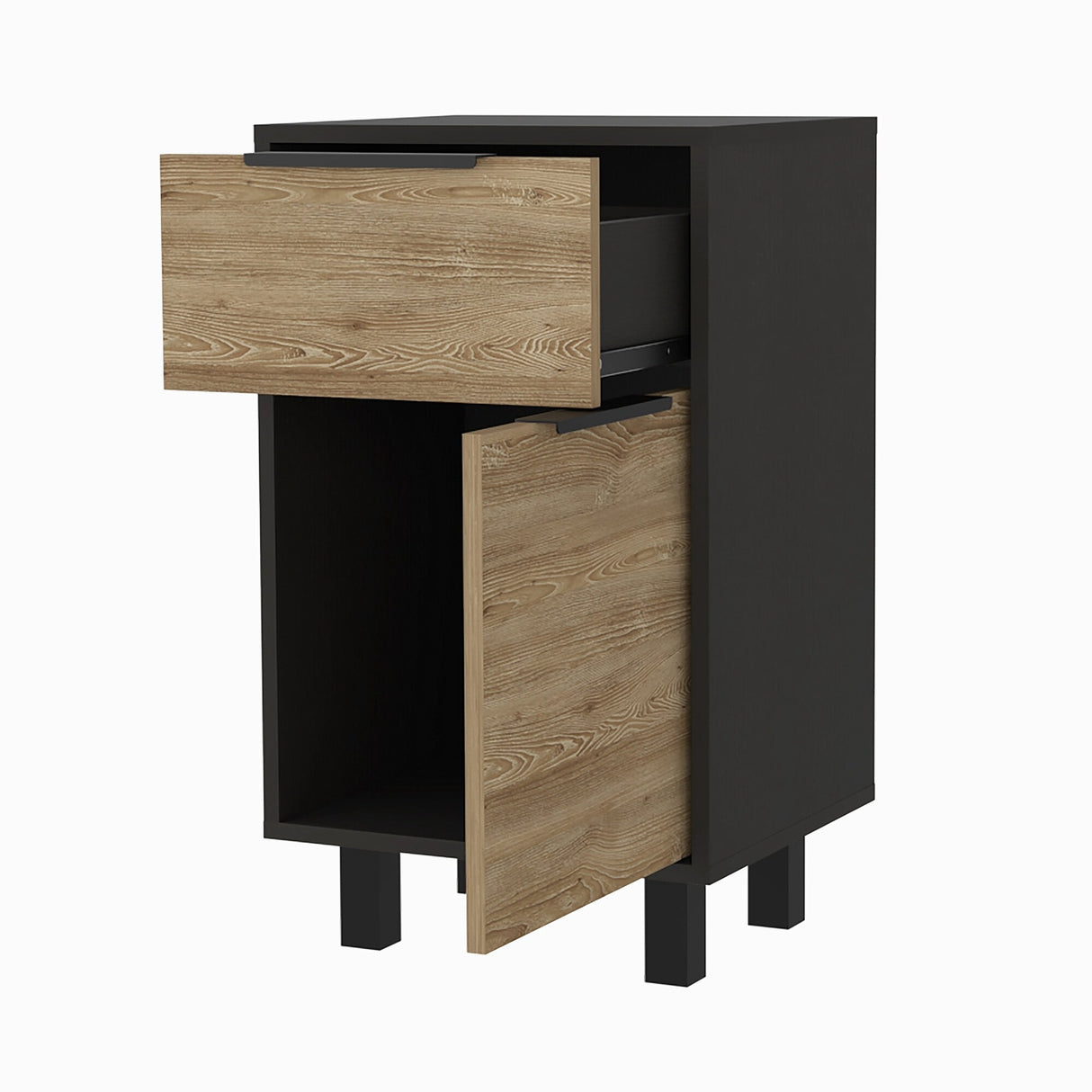 Superior Top Nightstand, One Drawer and One Cabinet,Four Legs