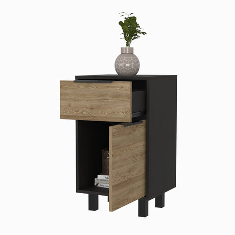 Superior Top Nightstand, One Drawer and One Cabinet,Four Legs