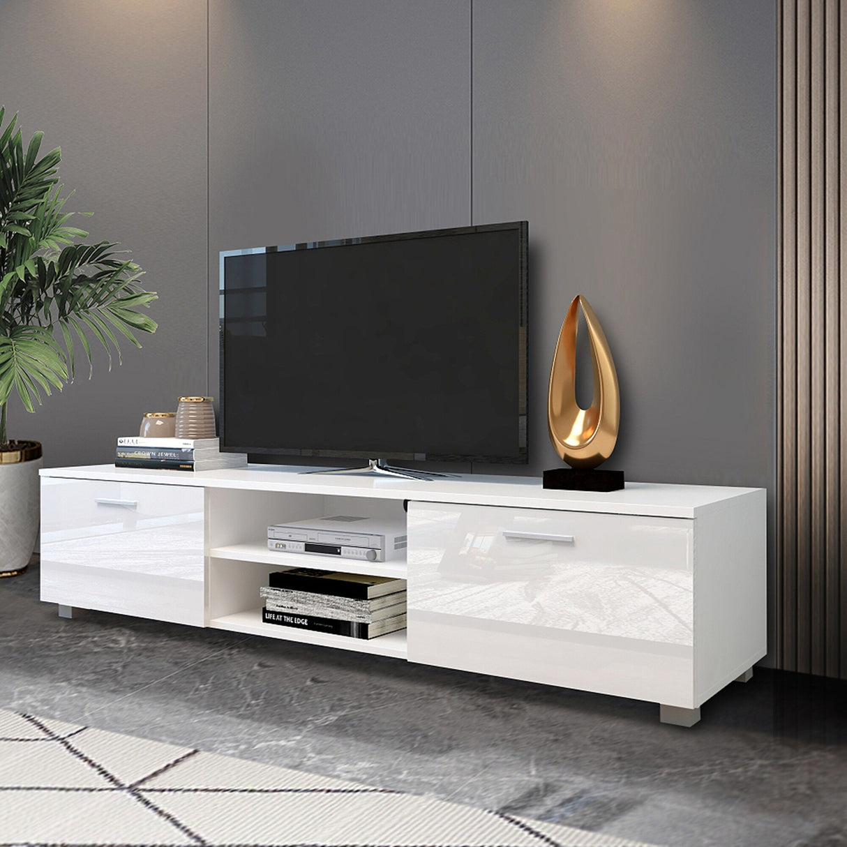 TV Stand Media Console Entertainment Center Table, 2 Storage Cabinet with Open Shelves for 70"