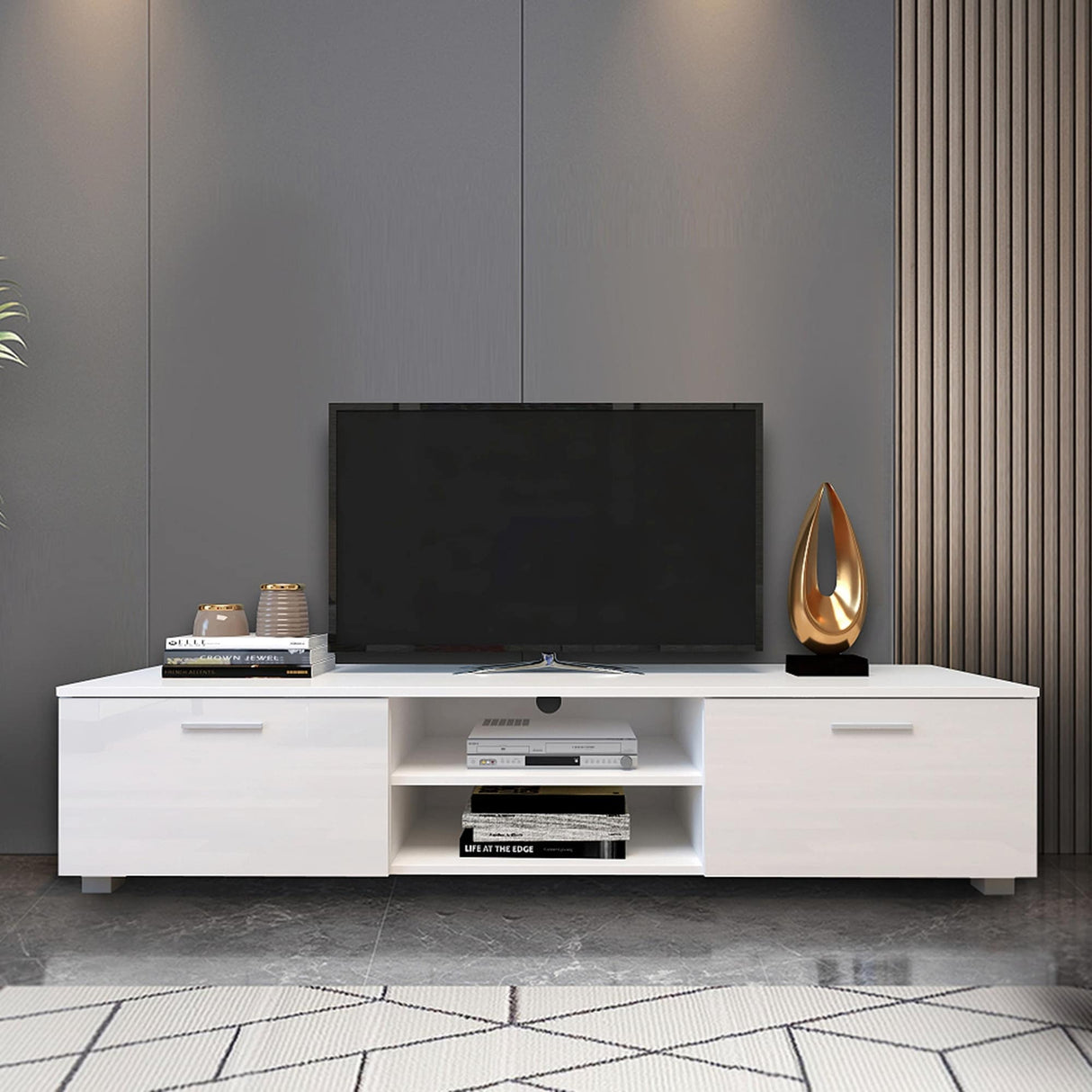 TV Stand Media Console Entertainment Center Table, 2 Storage Cabinet with Open Shelves for 70"