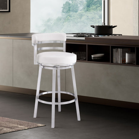 Titana Faux Leather Upholstered Swivel Bar/Counter Stool in Brushed Stainless Steel