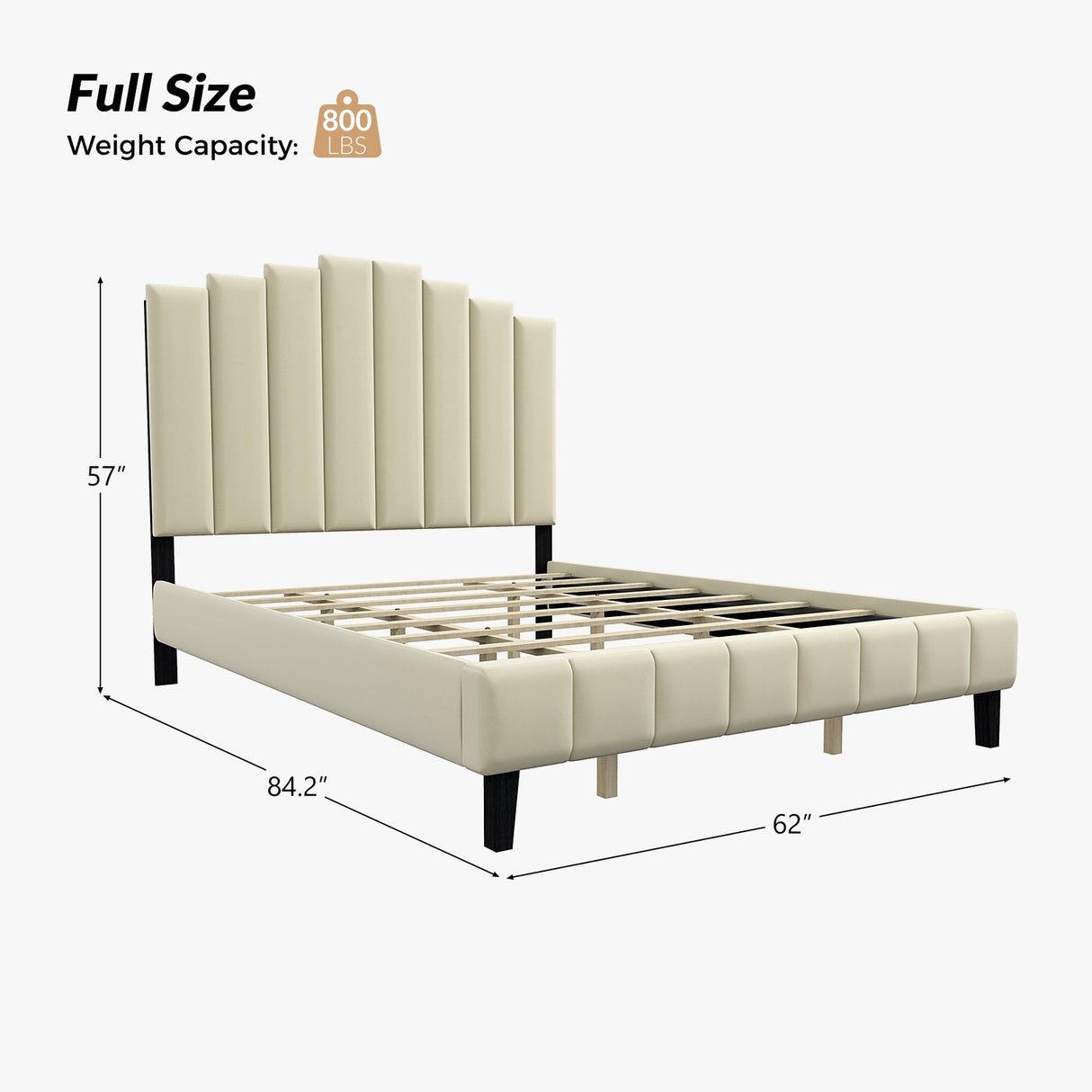 Tufted Upholstered Platform Bed with Sturdy Center Legs and Elegant Headboard for Bedroom by HULALA HOME