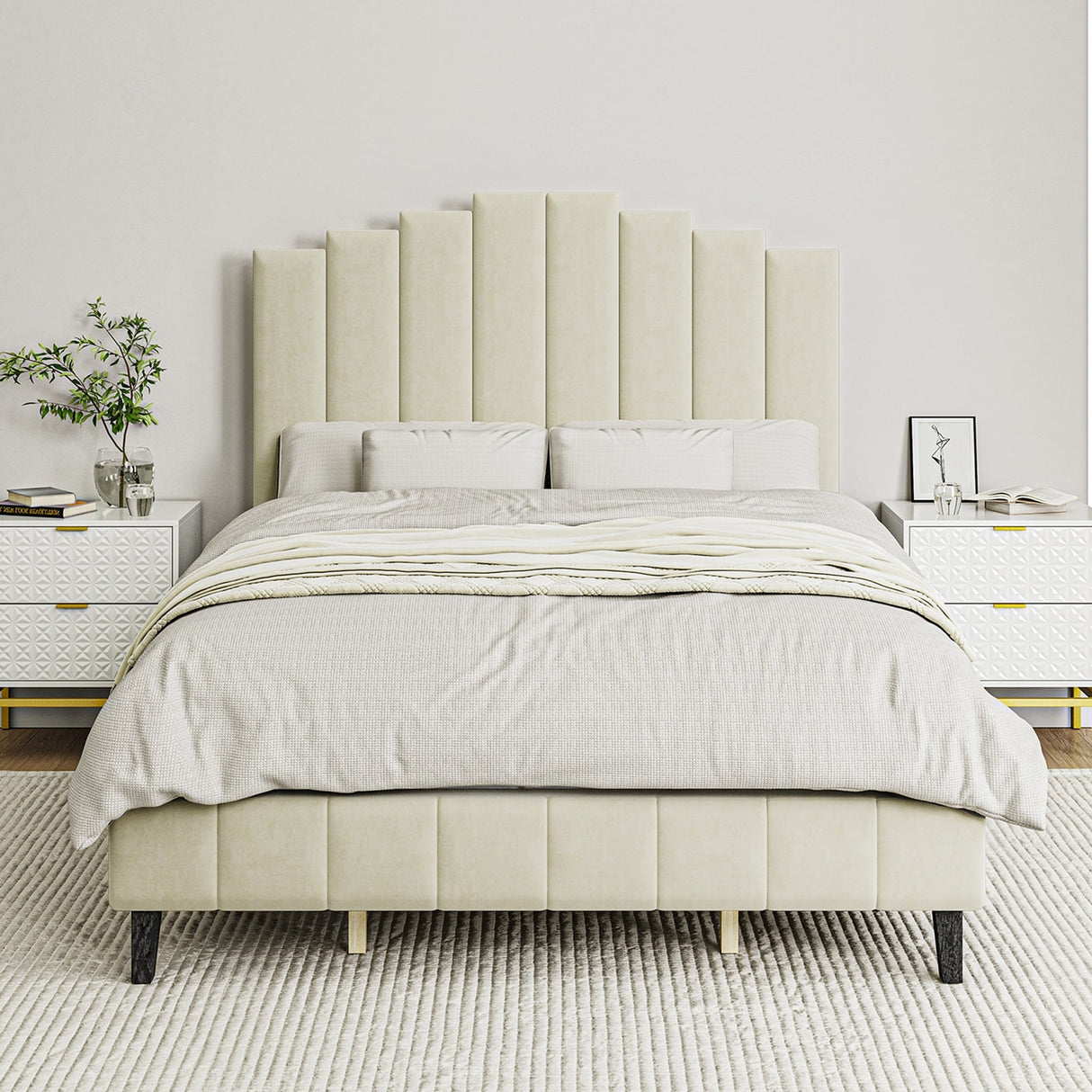 Tufted Upholstered Platform Bed with Sturdy Center Legs and Elegant Headboard for Bedroom by HULALA HOME