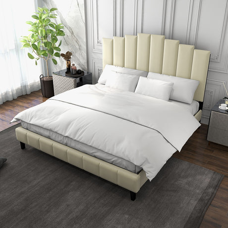 Tufted Upholstered Platform Bed with Sturdy Center Legs and Elegant Headboard for Bedroom by HULALA HOME