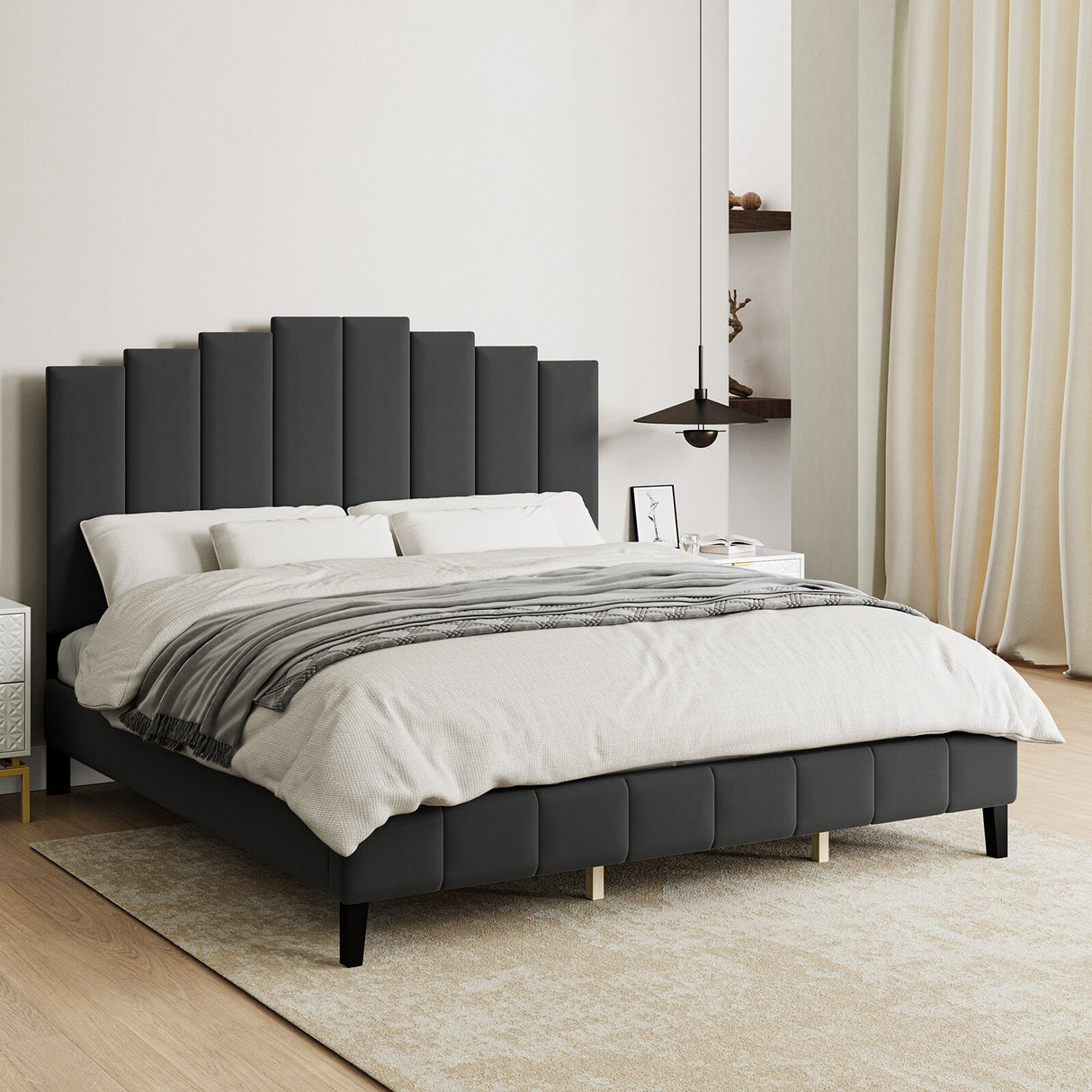 Tufted Upholstered Platform Bed with Sturdy Center Legs and Elegant Headboard for Bedroom by HULALA HOME