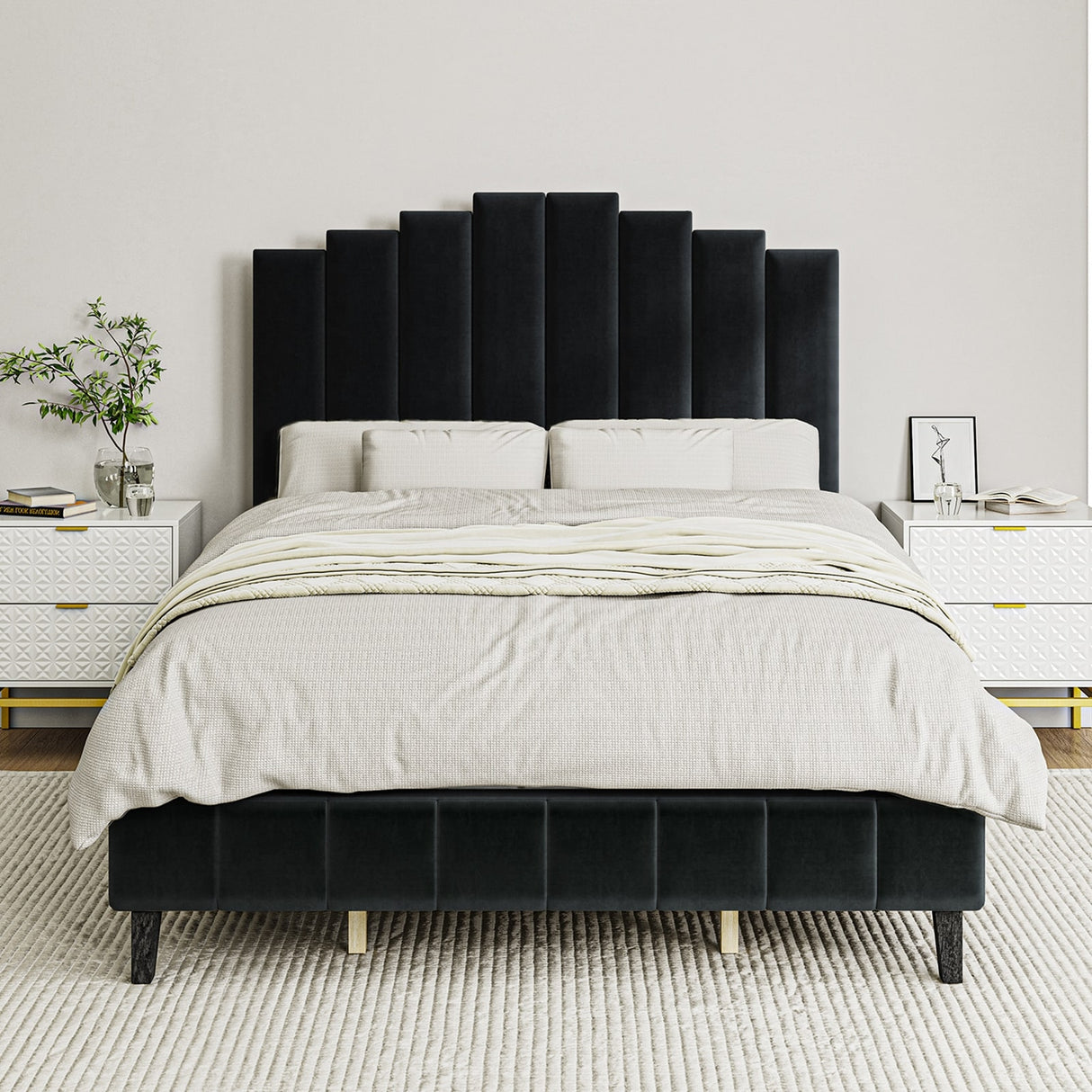 Tufted Upholstered Platform Bed with Sturdy Center Legs and Elegant Headboard for Bedroom by HULALA HOME