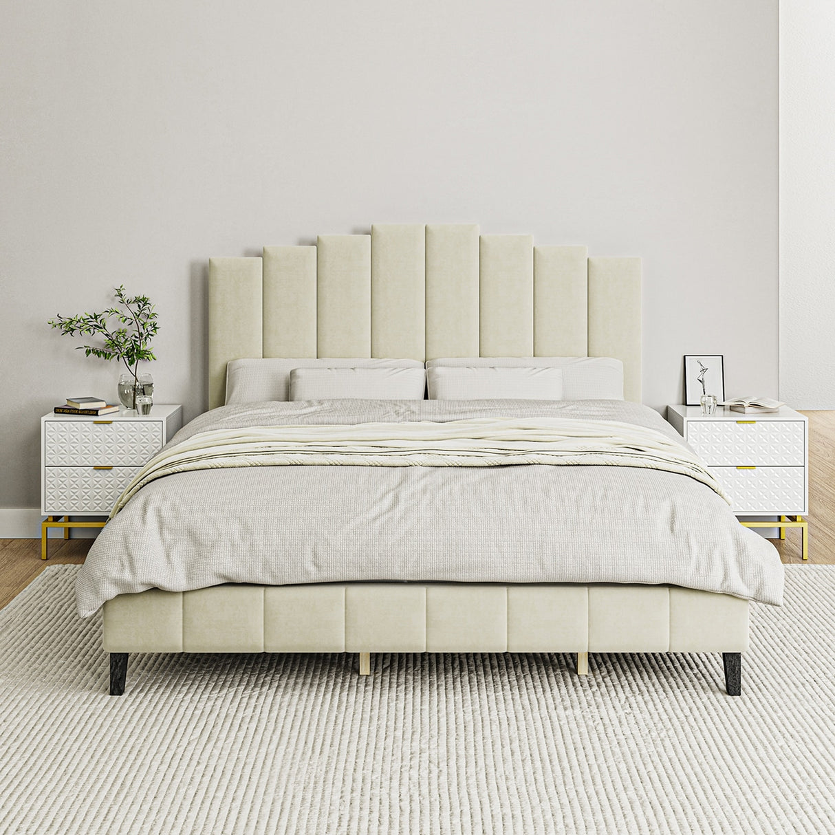 Tufted Upholstered Platform Bed with Sturdy Center Legs and Elegant Headboard for Bedroom by HULALA HOME