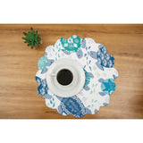 Turtle Bay Round Quilted Reversible Blue Coastal Placemat Set of 6