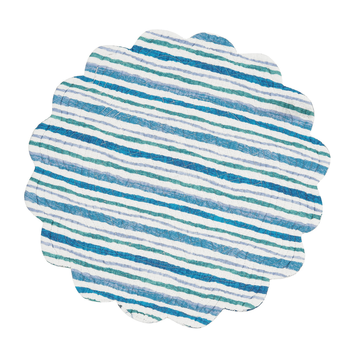 Turtle Bay Round Quilted Reversible Blue Coastal Placemat Set of 6