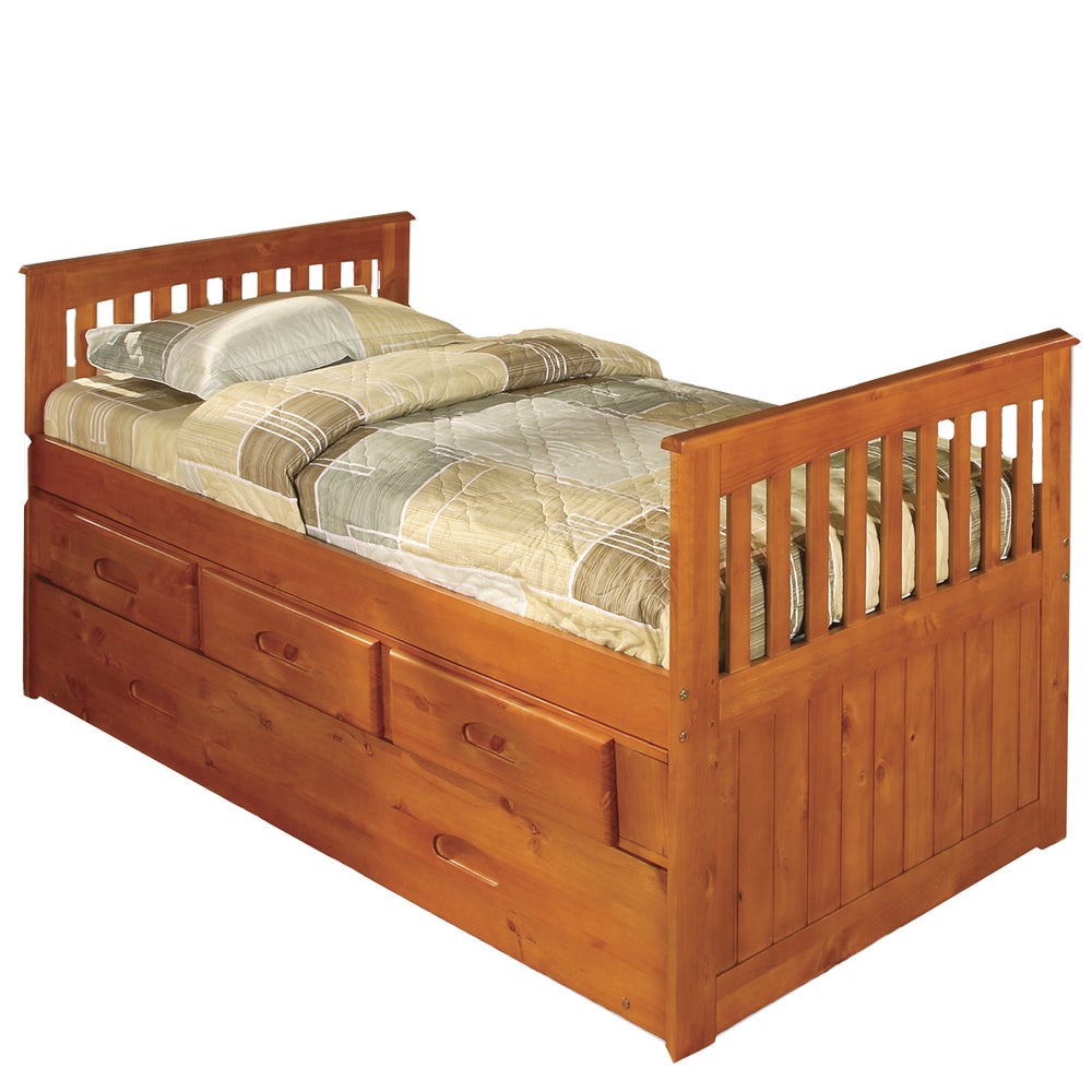 Honey Stained Twin-size Rake Bed with Three Drawers – Overstock