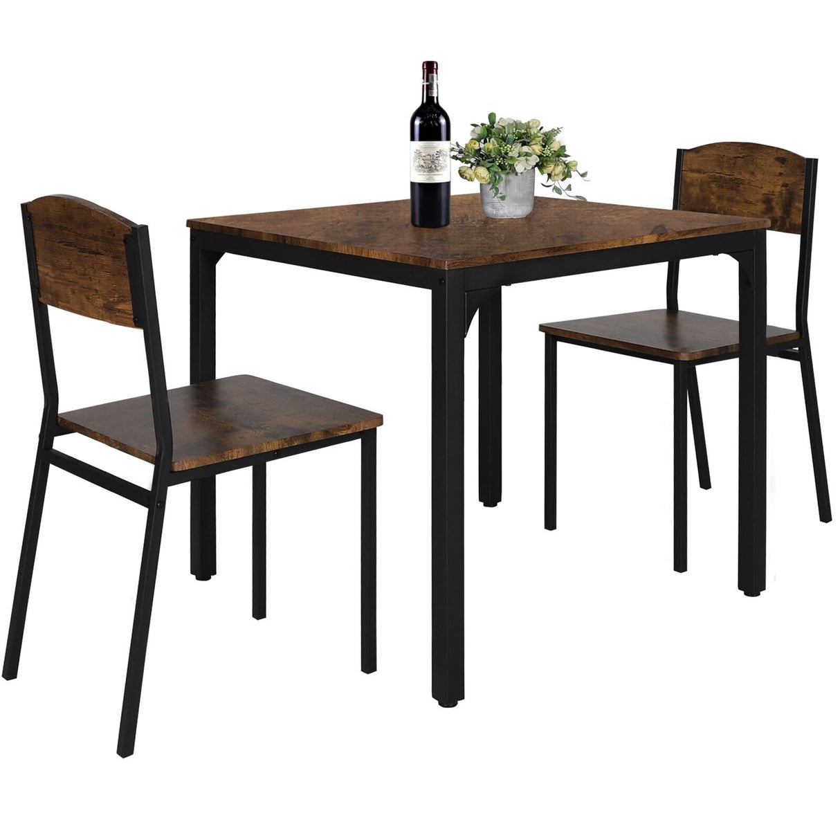 VEIKOUS 3-Piece Dining Room Table Set of Square Wooden Top,Metal Dining Table and Chairs for 2-Person