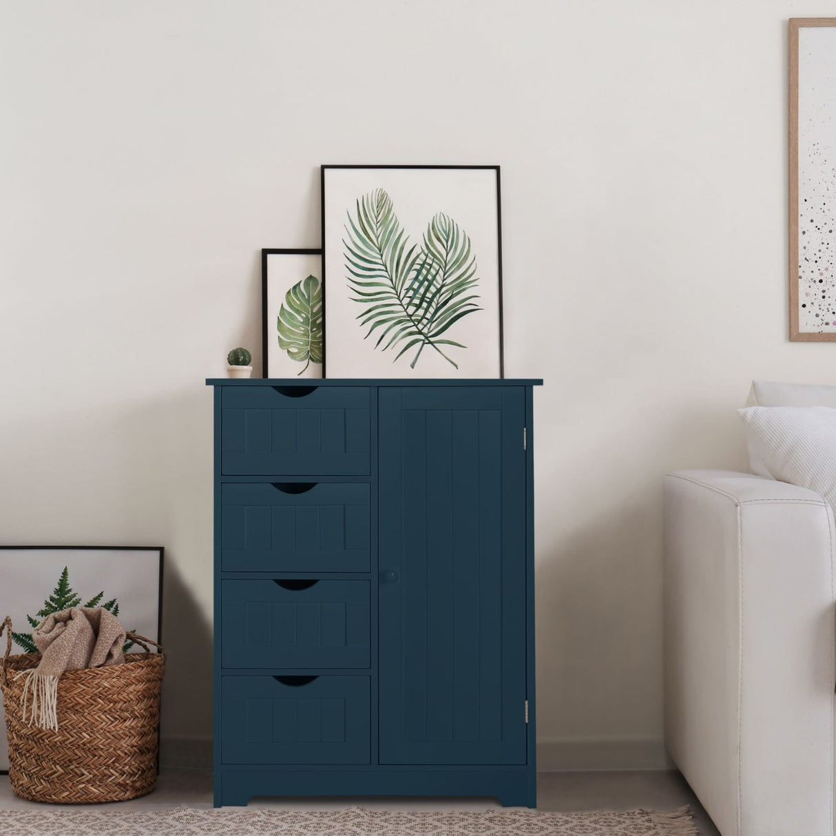 VEIKOUS Bathroom Floor Storage Cabinet with 4 Drawers, 1 Cupboard and 2 Adjustable Shelves