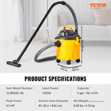 VEVOR Steel Wet Dry Shop Vacuum,Powerful Suction,Small Shop Vac Perfect for Carpet Debris,Pet Hair