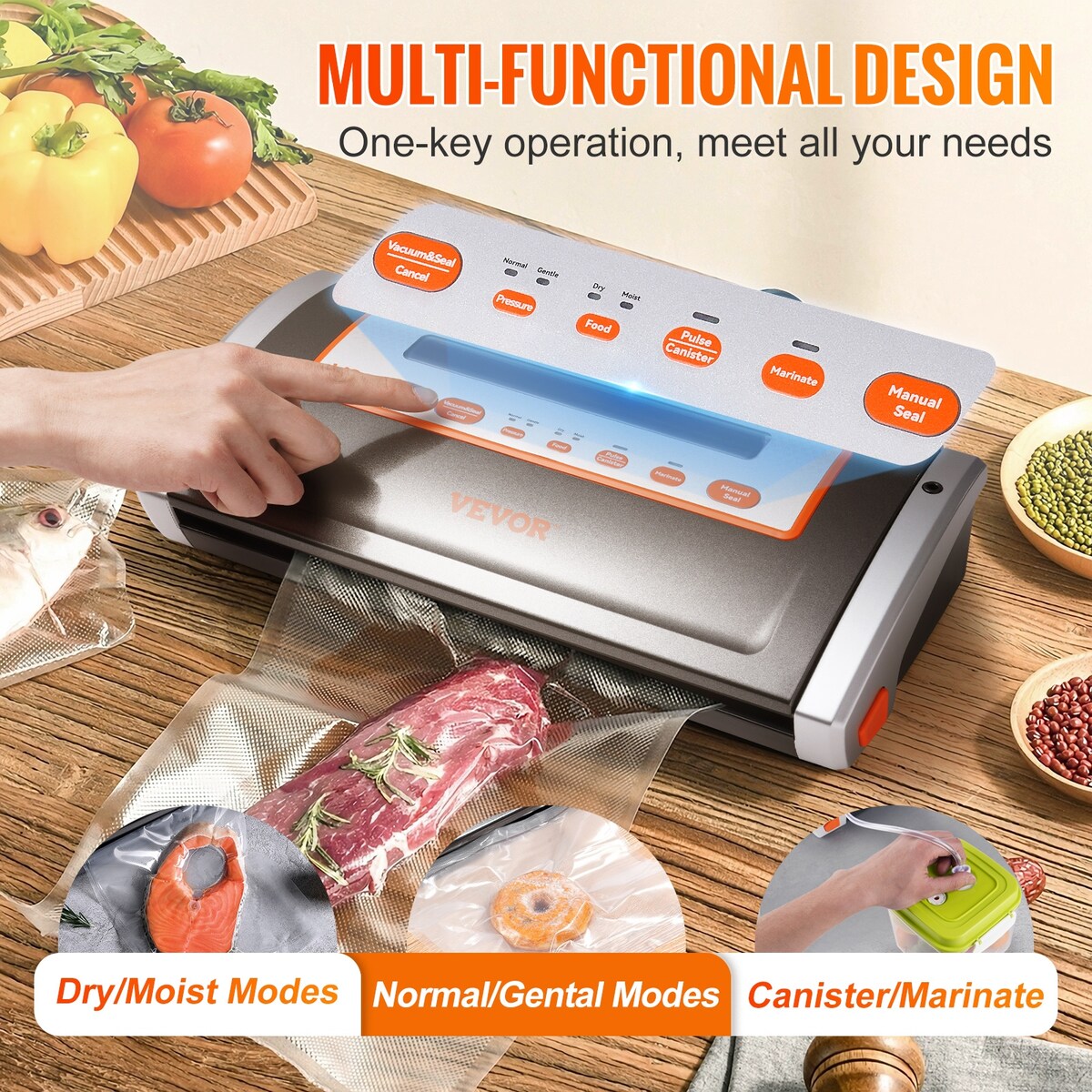 VEVOR Vacuum Sealer Machine 80/90/95Kpa Powerful Multifunctional for Dry and Moist Food Storage