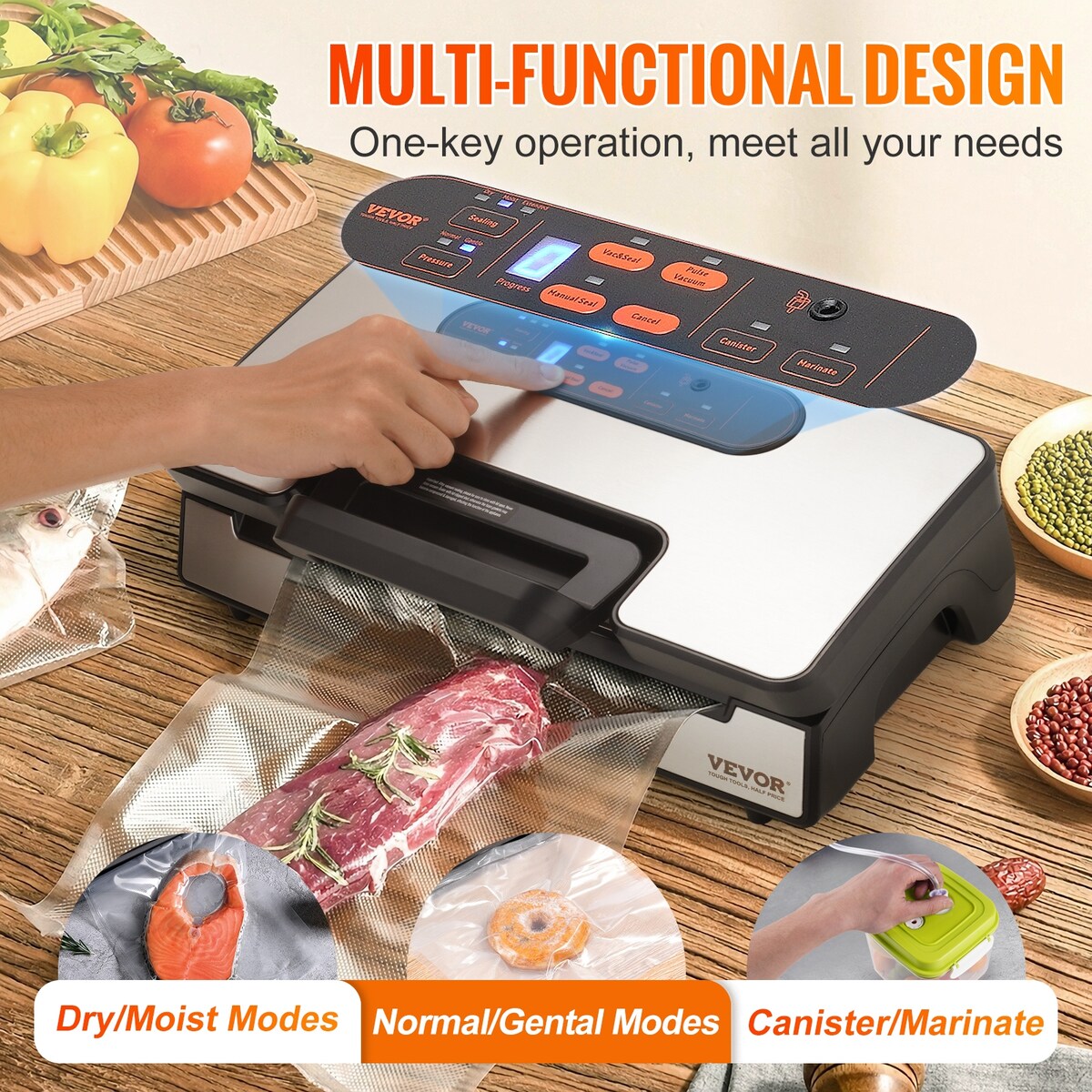 VEVOR Vacuum Sealer Machine 80/90/95Kpa Powerful Multifunctional for Dry and Moist Food Storage