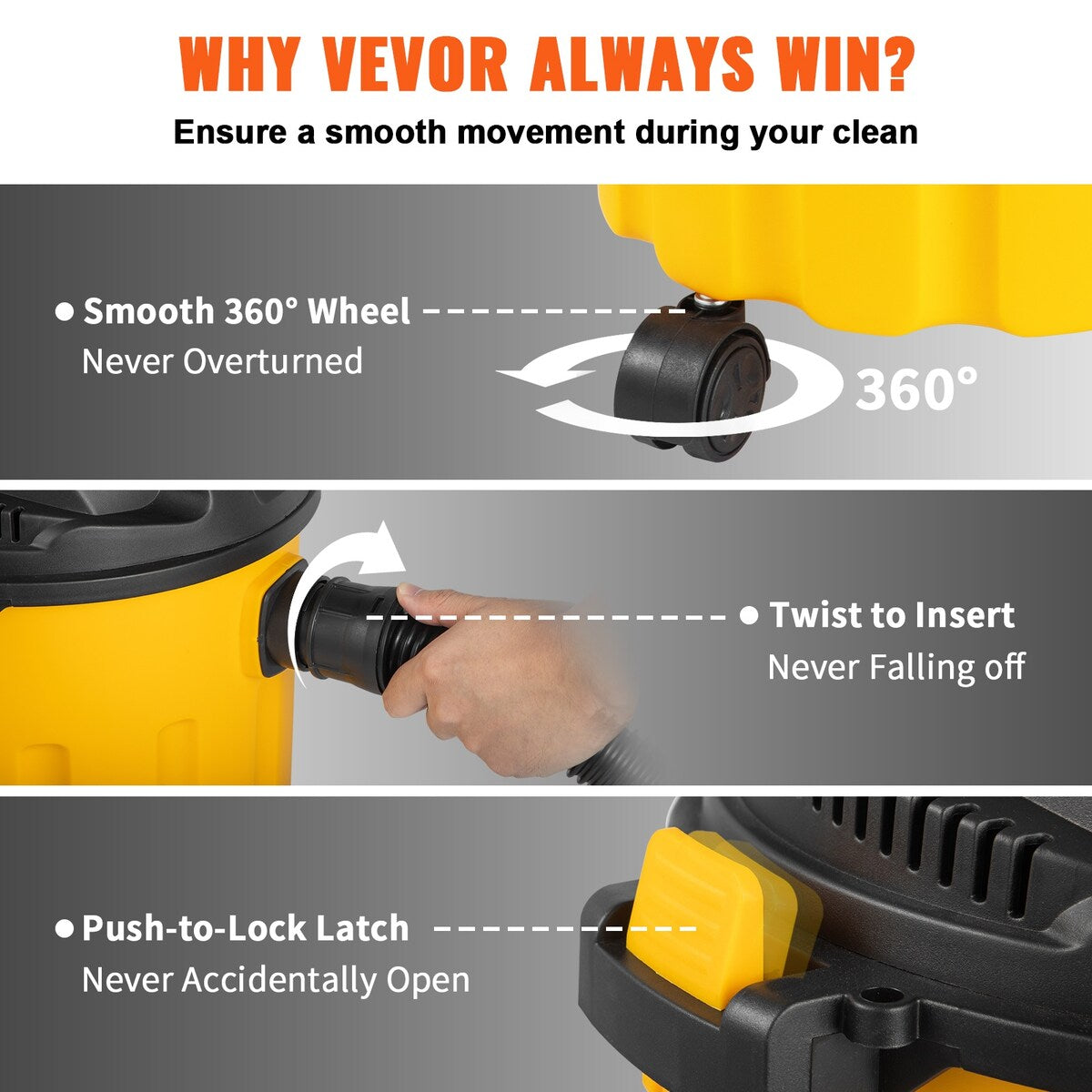 VEVOR Wet Dry Vac 3 in 1 Shop Vacuum with Blowing Function Portable Attachments to Clean Floor