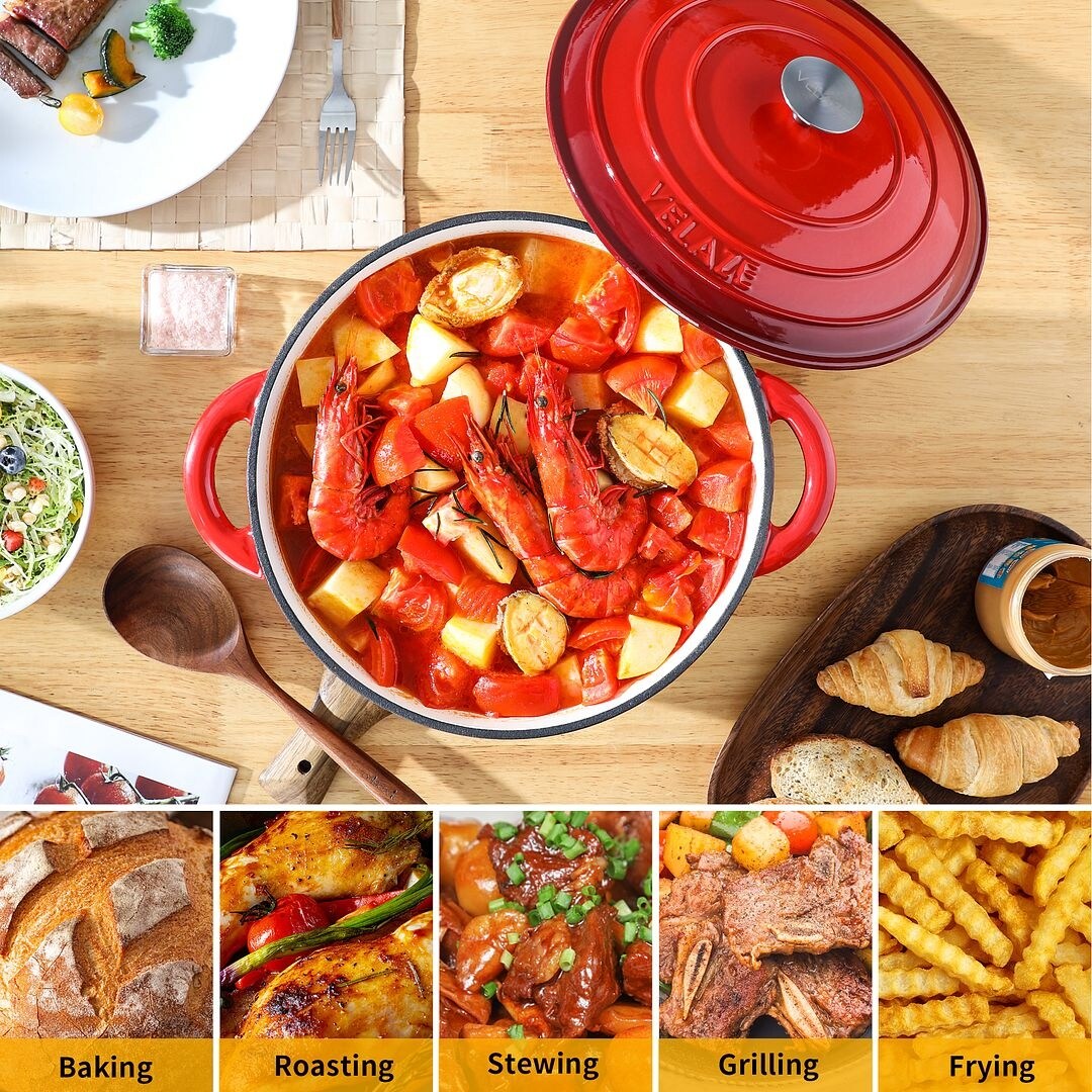 Velaze Enameled 7.5Qt. Cast Iron Round Dutch Oven