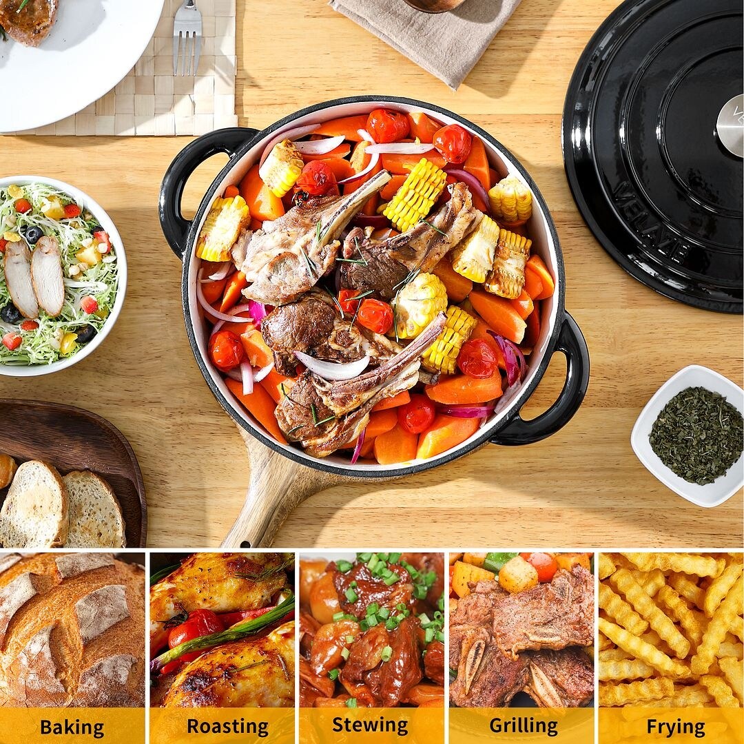 Velaze Enameled 7.5Qt. Cast Iron Round Dutch Oven