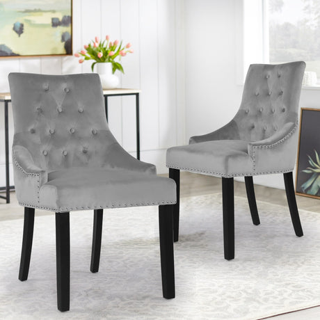 Velvet Dining Chairs Button Tufted Nailhead Trim Accent chairs set of 2