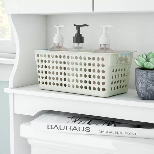 White Rectangular Plastic Shelf Organizer Basket with Handles