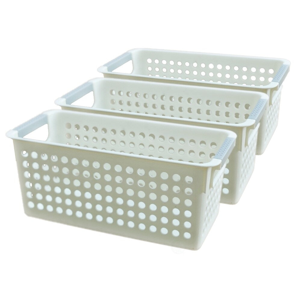 White Rectangular Plastic Shelf Organizer Basket with Handles